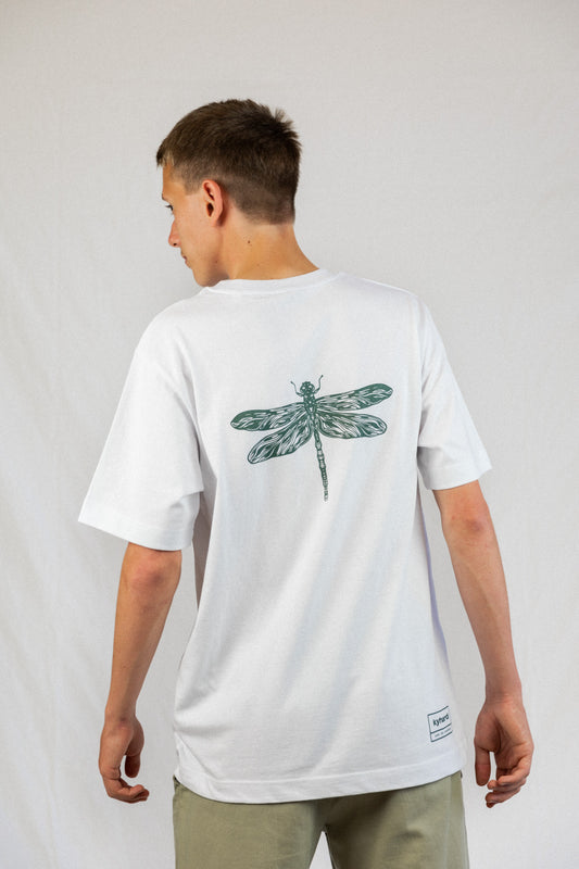Unisex graphic tee dragonfly design white