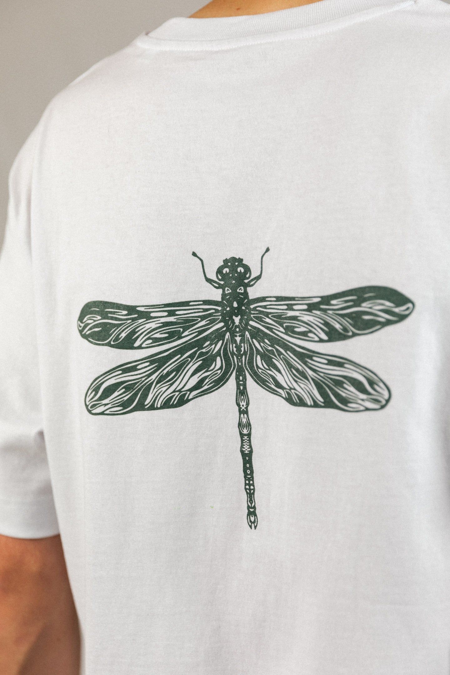 Unisex graphic tee dragonfly design white