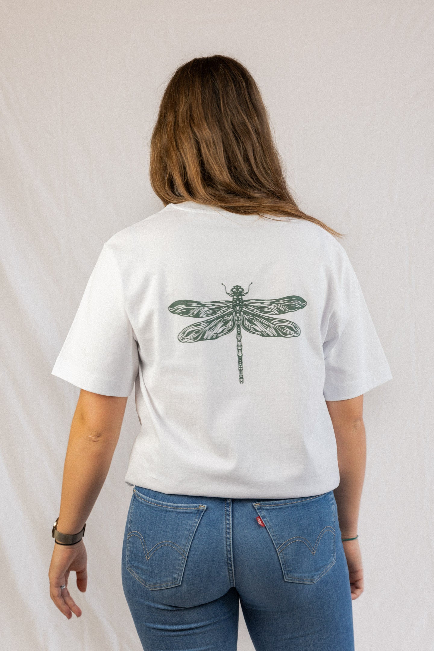 Unisex graphic tee dragonfly design white